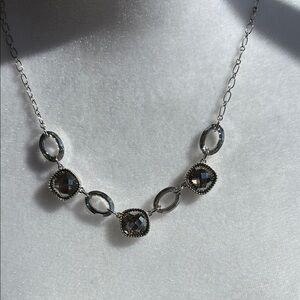 Touchstone Crystal Silver Black Necklace with Elegant Oval Design